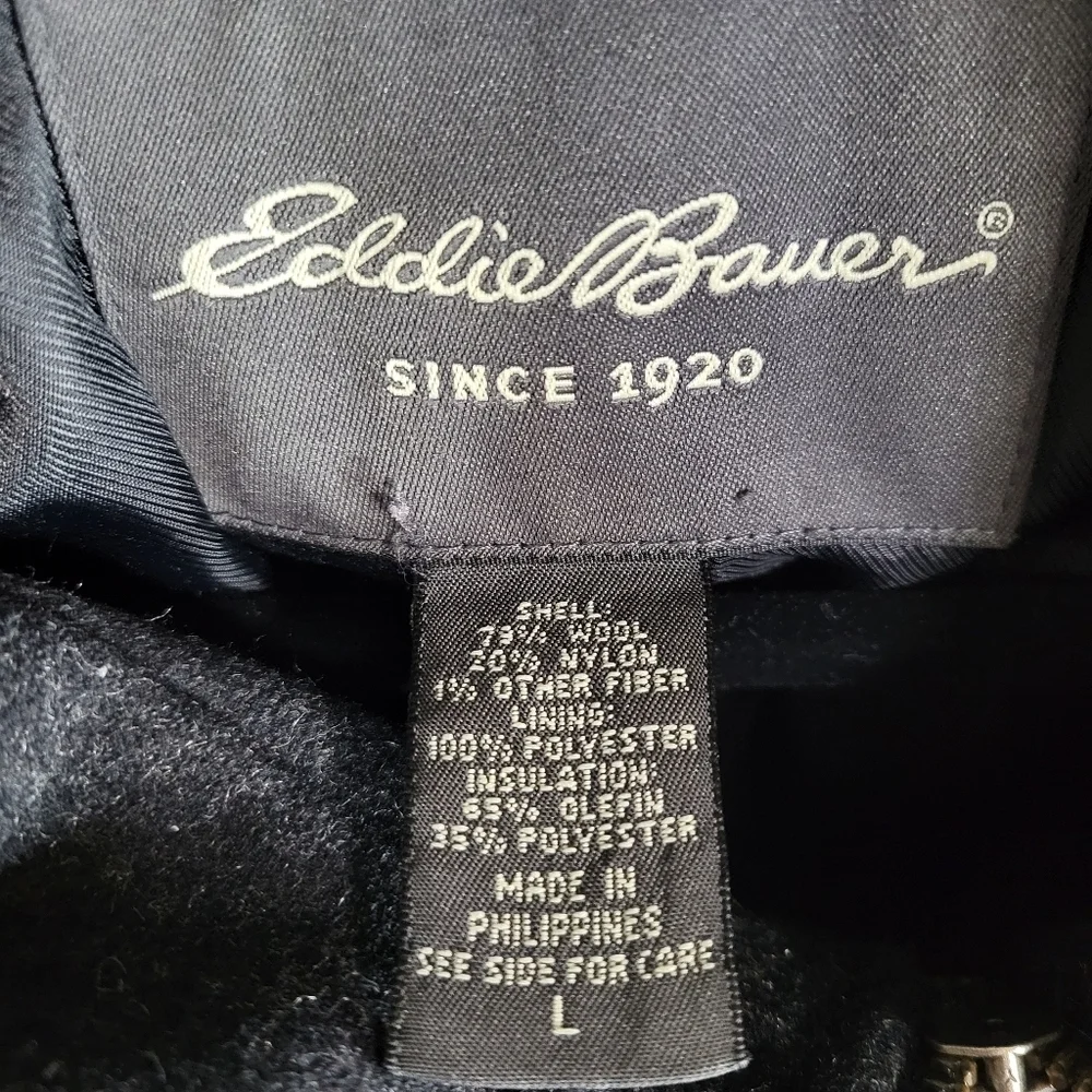 Eddie Bauer Men's Black Wool  Full-Zip Coat, Size L